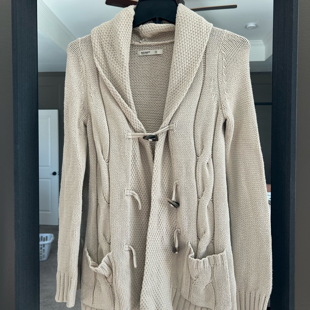 Old Navy Women's Beige Cardigan with Toggle Closure